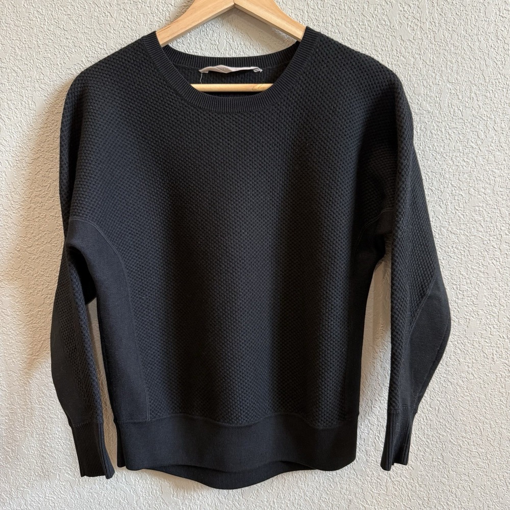 Athleta Sweater Honeycomb Waffle Knit Tunic Merino Wool Blend Womens Small Black